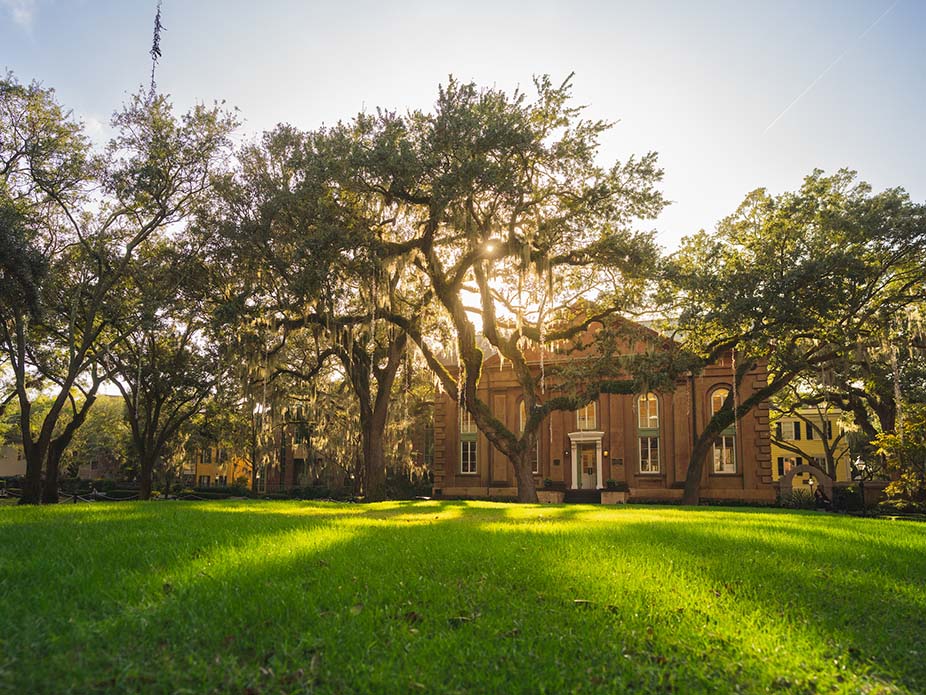 Cistern Yard with historic Towell Library in the background. 