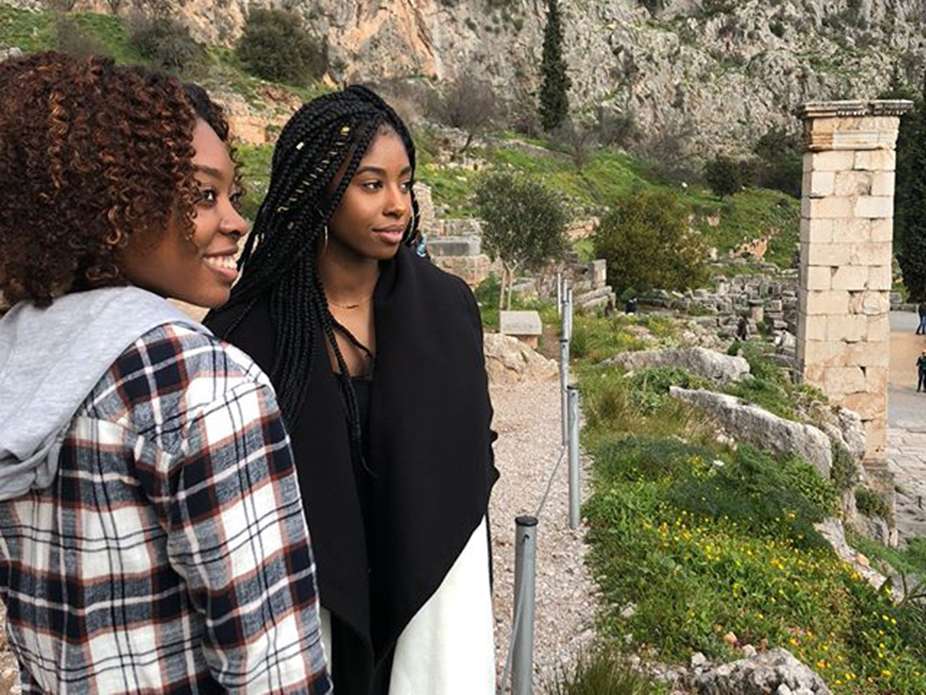 Two College of Charleston students at a tourist attraction in Trujillo, Spain. 