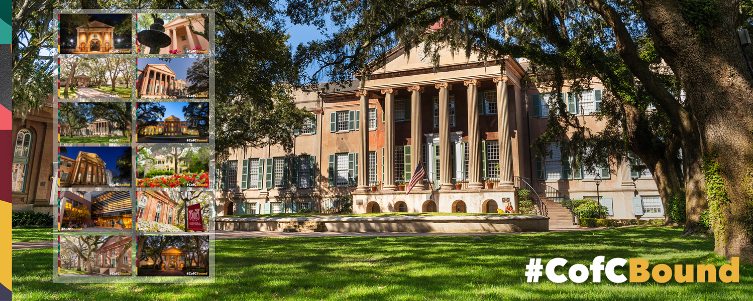 Collection of desktop wallpaper featuring College of Charleston campus buildings and landmarks