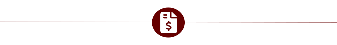 Maroon section divider line with an icon of a invoice with a dollar sign in the center.