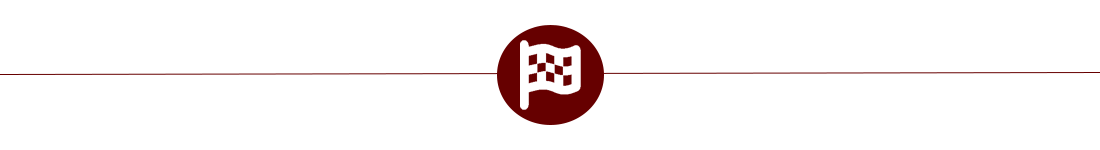 Maroon section divider line with an icon of a checkered flag in the center.