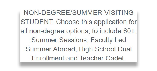 Non-degree option screenshot from the College of Charleston application