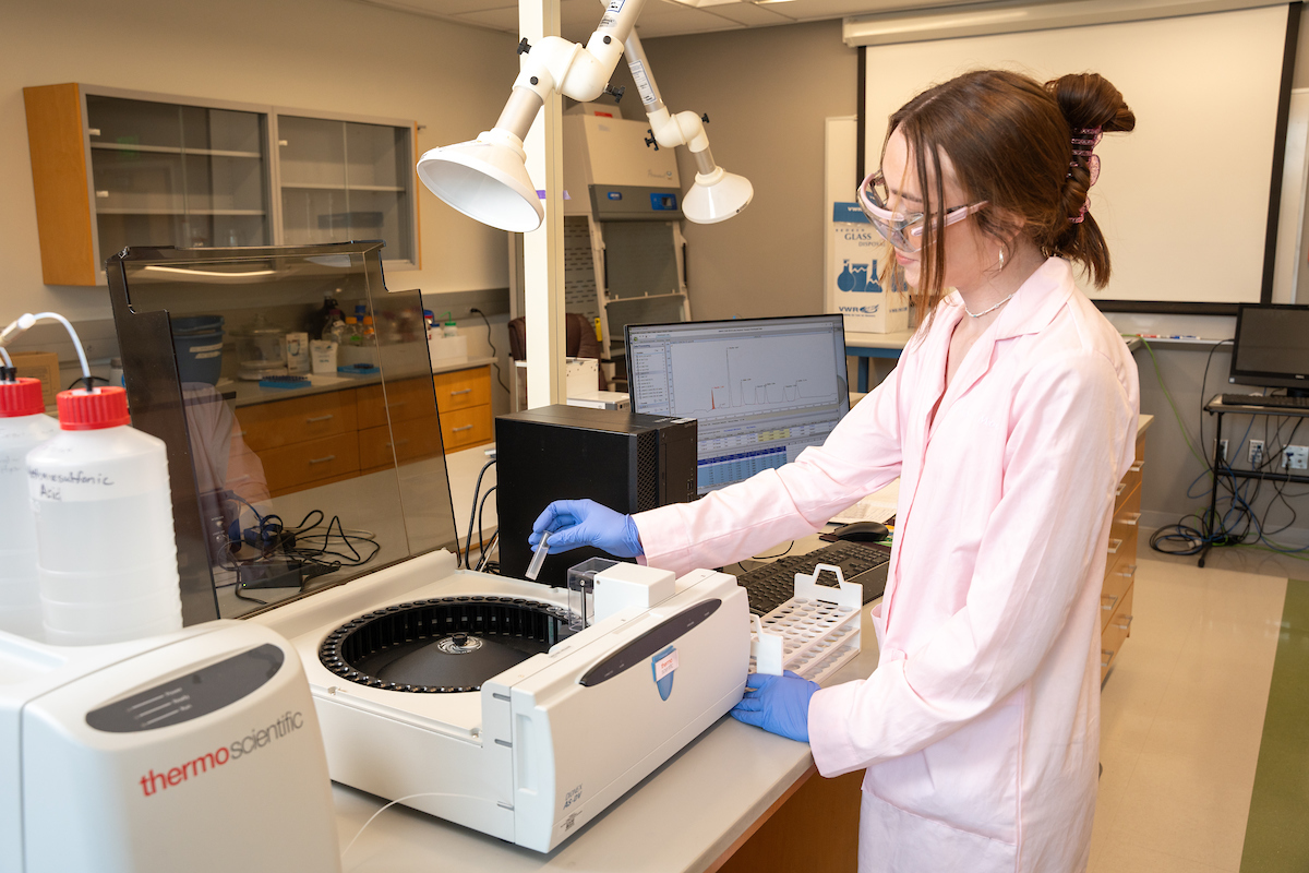 Research student Allison Moore uses the IC during summer research 2024 in the Mullaugh lab.