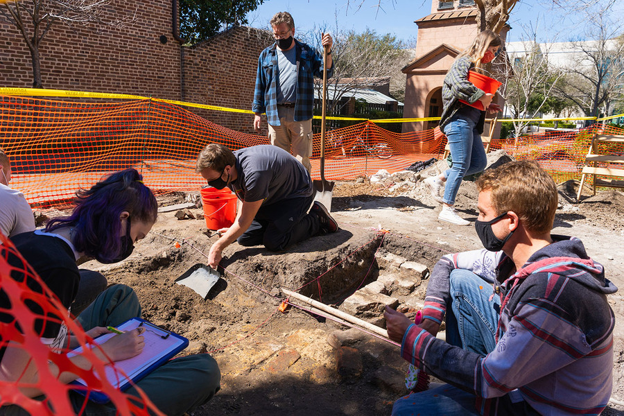 students digging