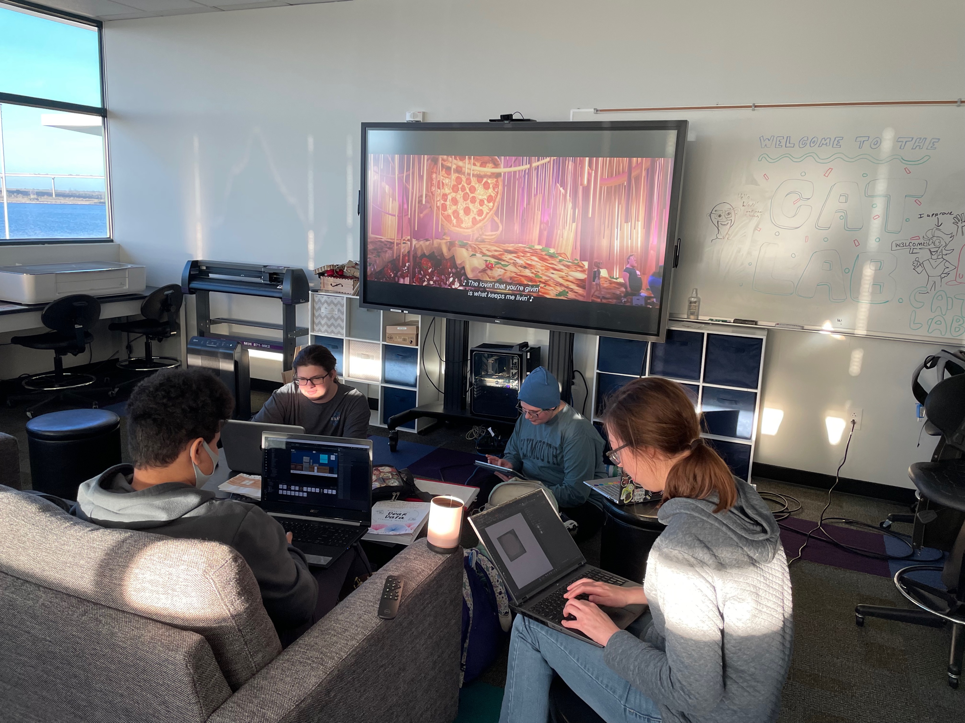 Students working during the Global Game Jam