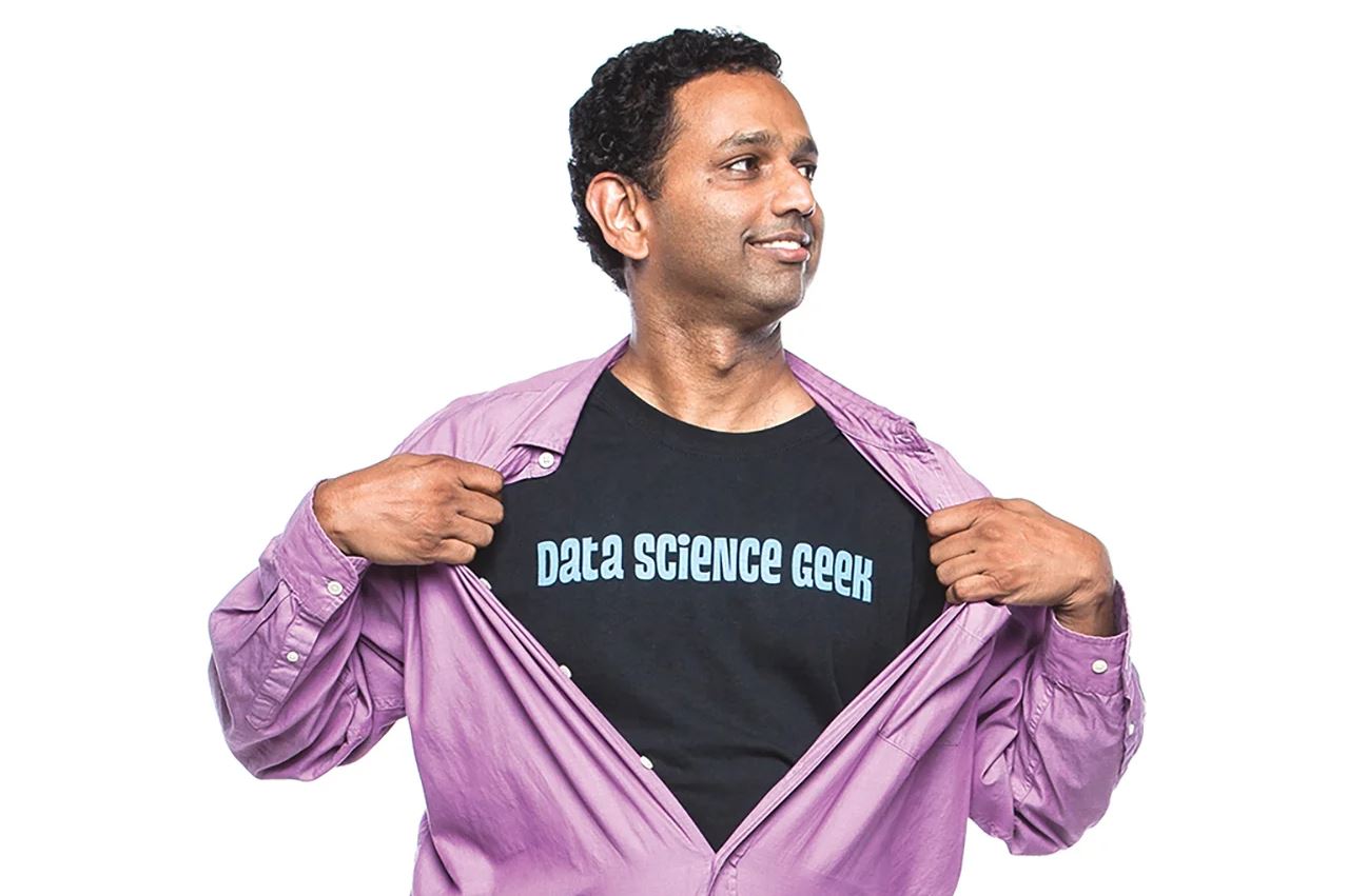 lancie affonso with a shirt saying data science geek