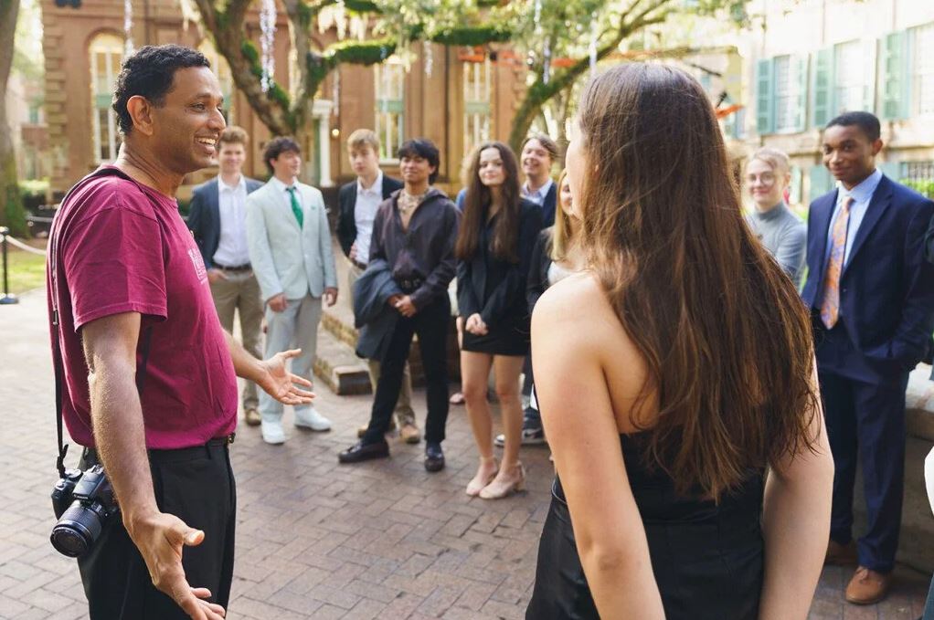 lancie affonso smiling talking to students