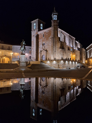 Tujillo, Spain main square building and reflecting pool