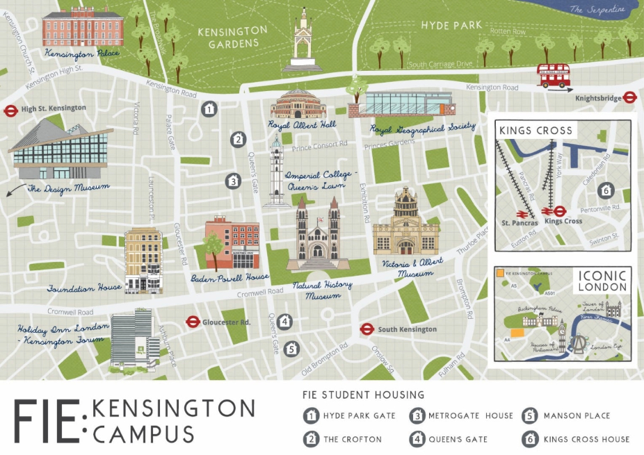 A map of the FIE Kensington campus layout