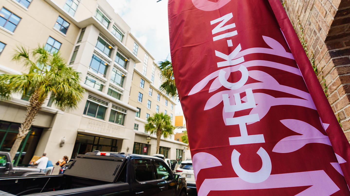 check-in flag on College of Charleston campus