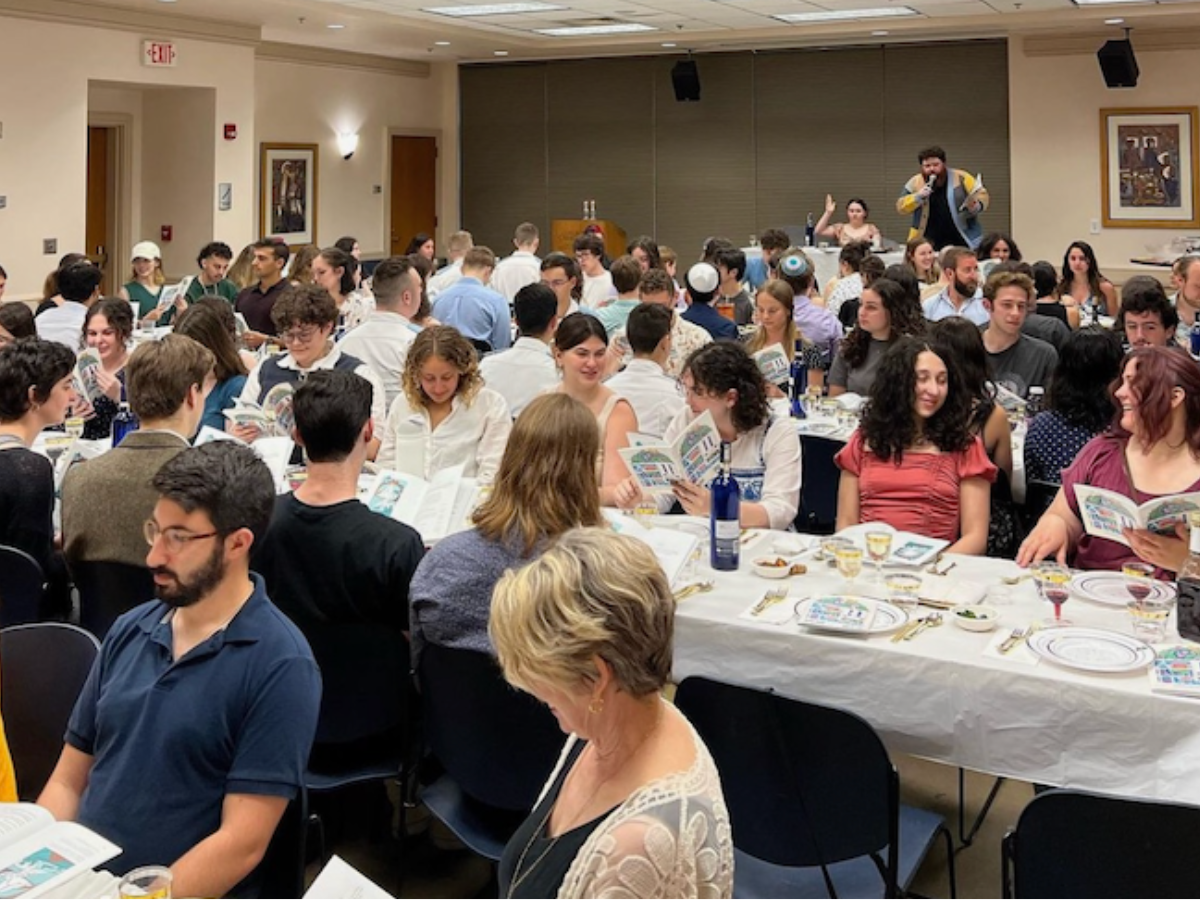 A large group of students at Passover seder.