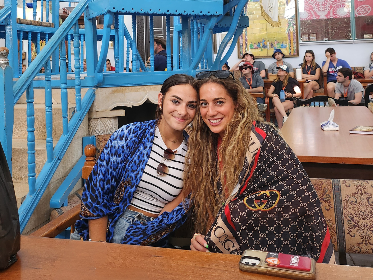Two students at a synagogue in Sfat during their Birthright trip to Israel.