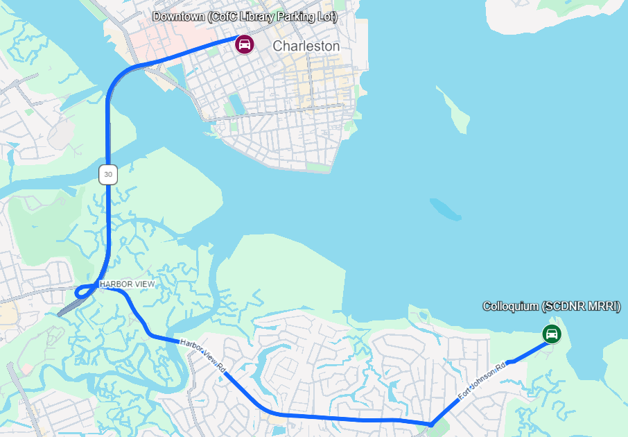 Route from main campus to the SCDNR building