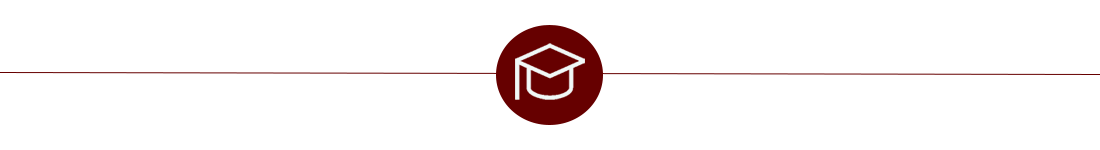 White graduation cap icon centered on a dark maroon banner.