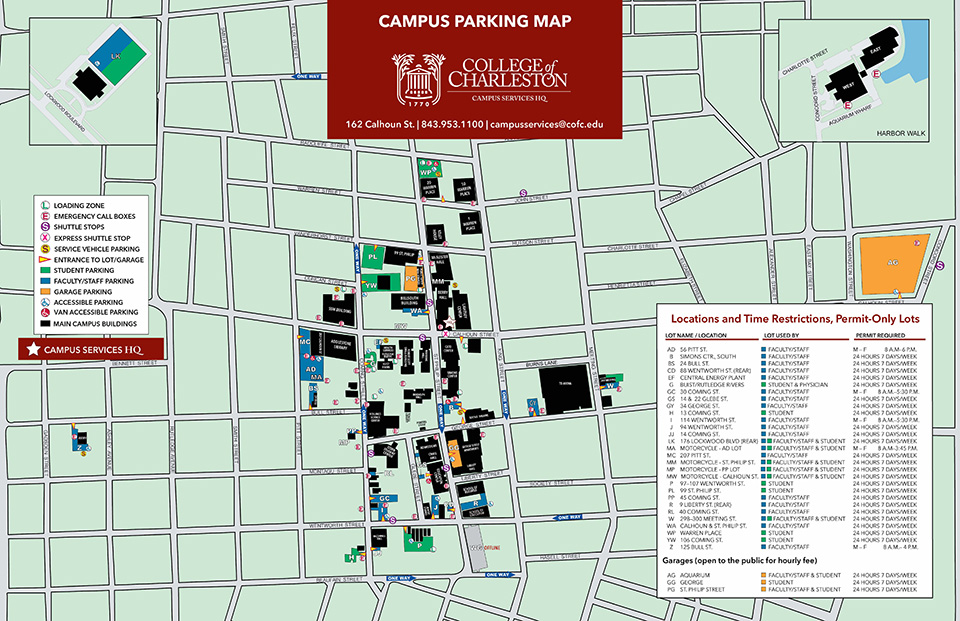 College of Charleston campus parking map
