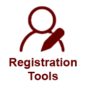 Icon showing a human figure and pencil and the headline "Registration Tools"