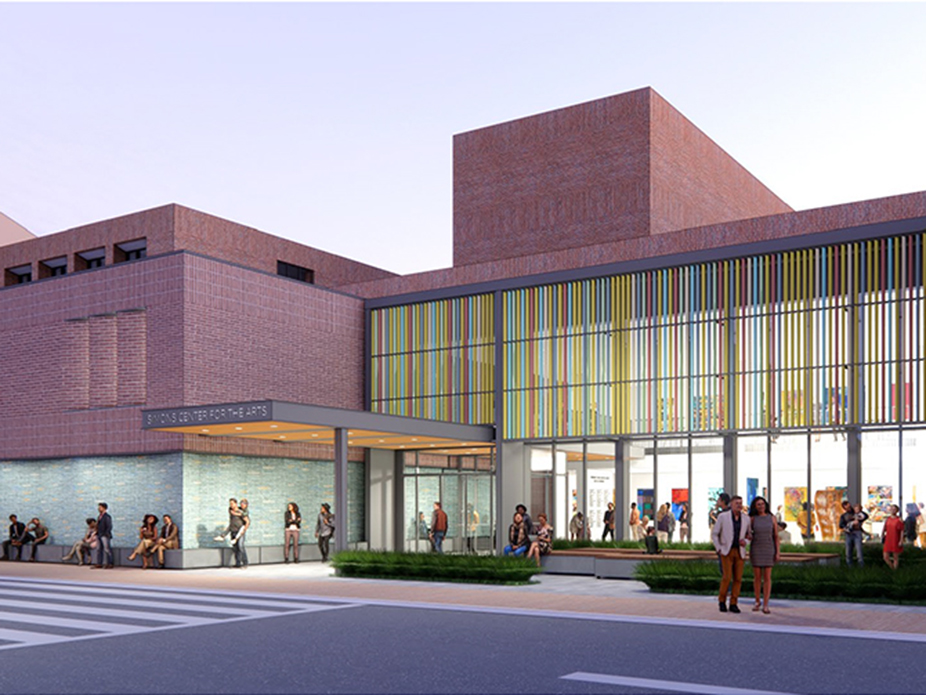 Architectural rendering of Simons Center for the Arts facade and entry