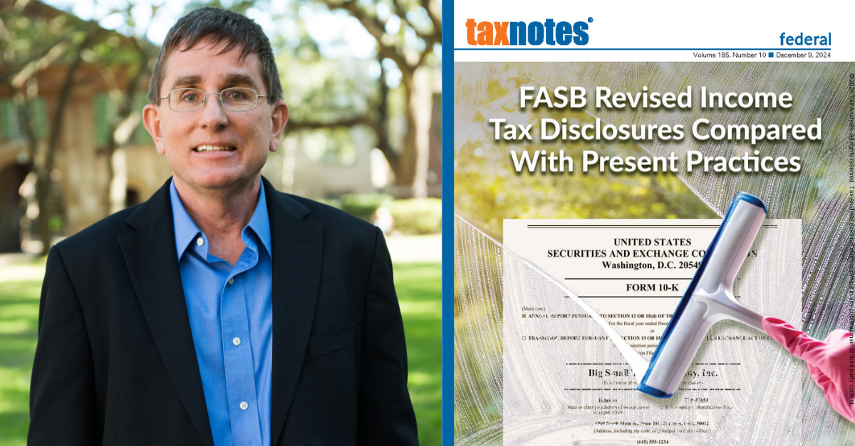 side by side graphic of headshot of william vandenburgh and cover of tax Notes