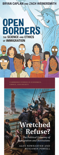 Covers of "Open Borders: The Science and Ethics of Immigration" and "Wretched Refuse"