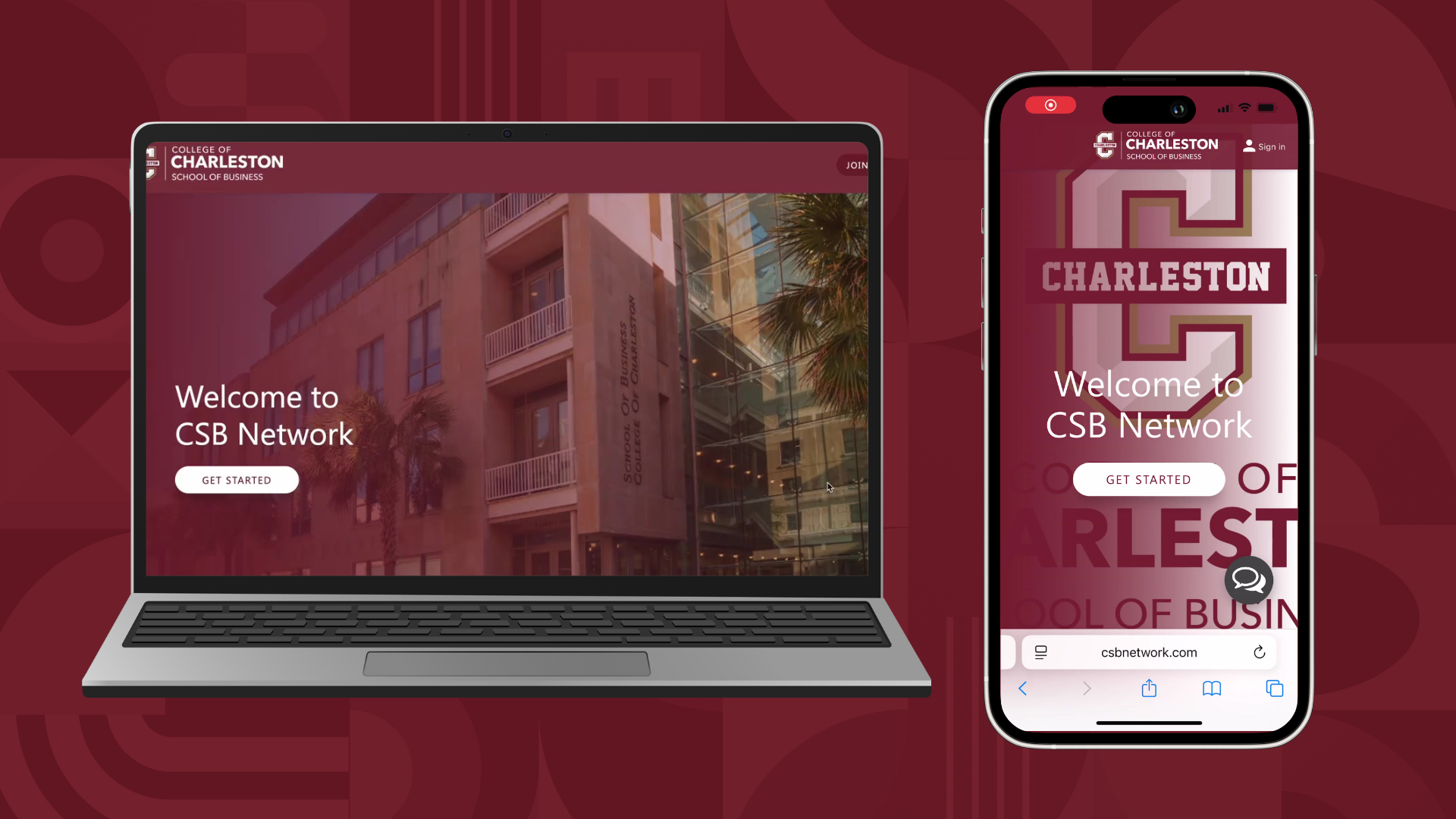 Screenshot of CSB Network on a laptop and cell phone