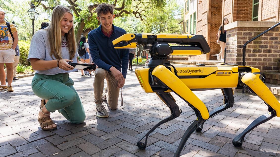 Students driving a robot