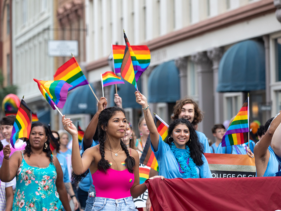 College of Charleston students participating in the annual city-wide Pride Parade.