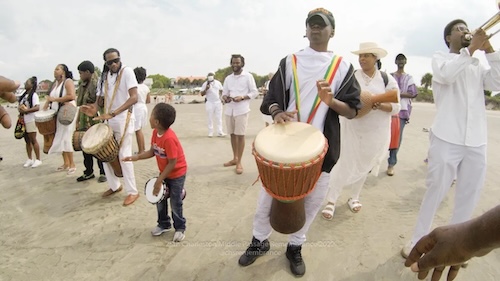 Ceremony at the beach waters